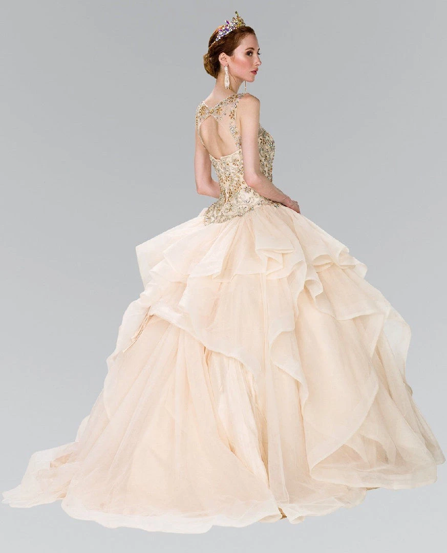 Beaded Illusion Ballgown With Bolero By Elizabeth K GL2378 6 Beaded Illusion Ballgown With Bolero By Elizabeth K GL2378