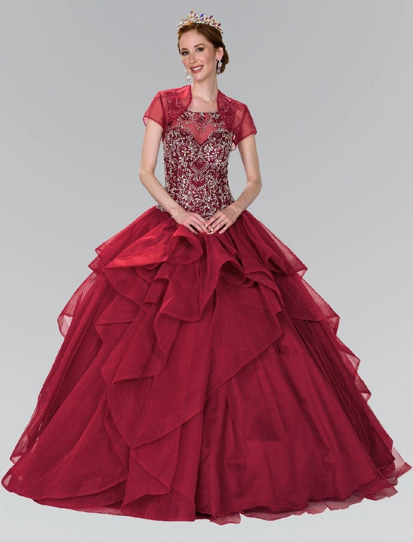 Beaded Illusion Ballgown With Bolero By Elizabeth K GL2378 3 Beaded Illusion Ballgown With Bolero By Elizabeth K GL2378