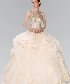 Beaded Illusion Ballgown With Bolero By Elizabeth K GL2378 10 Beaded Illusion Ballgown With Bolero By Elizabeth K GL2378