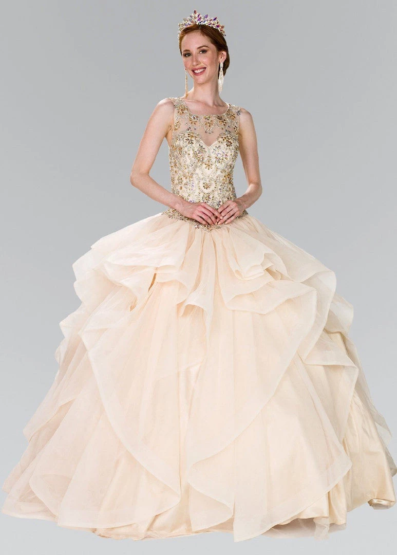 Beaded Illusion Ballgown With Bolero By Elizabeth K GL2378 5 Beaded Illusion Ballgown With Bolero By Elizabeth K GL2378