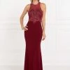 Prom Beaded Illusion Burgundy Mermaid Dress By Elizabeth K GL1507