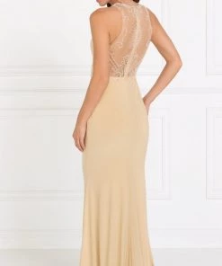 Prom Beaded Illusion Champagne Mermaid Dress By Elizabeth K GL1507