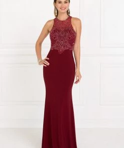 Prom Beaded Illusion Champagne Mermaid Dress By Elizabeth K GL1507