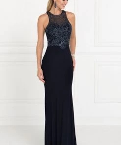 Prom Beaded Illusion Champagne Mermaid Dress By Elizabeth K GL1507