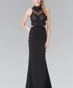 Beaded Illusion Dress With Open Back By Elizabeth K GL2225 Prom
