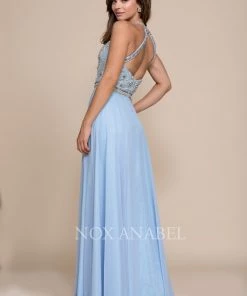 Beaded Illusion Long Halter Dress By Nox Anabel 8295