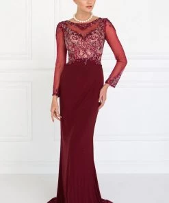 Beaded Illusion Long Sleeve Navy Gown By Elizabeth K GL1506 9 Beaded Illusion Long Sleeve Navy Gown By Elizabeth K GL1506