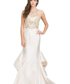 Starbox Prom Beaded Illusion Mermaid Dress With Ruffled Back By Star Box 17302
