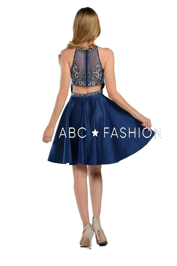 Beaded Illusion Short High-Neck Dress With Pockets By Poly USA 8038 Prom 4 Beaded Illusion Short High-Neck Dress With Pockets By Poly USA 8038 Prom