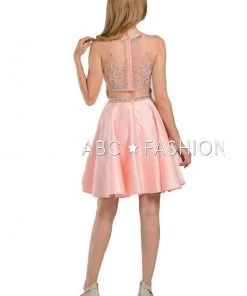 Beaded Illusion Short High-Neck Dress With Pockets By Poly USA 8038 Prom 14 Beaded Illusion Short High-Neck Dress With Pockets By Poly USA 8038 Prom