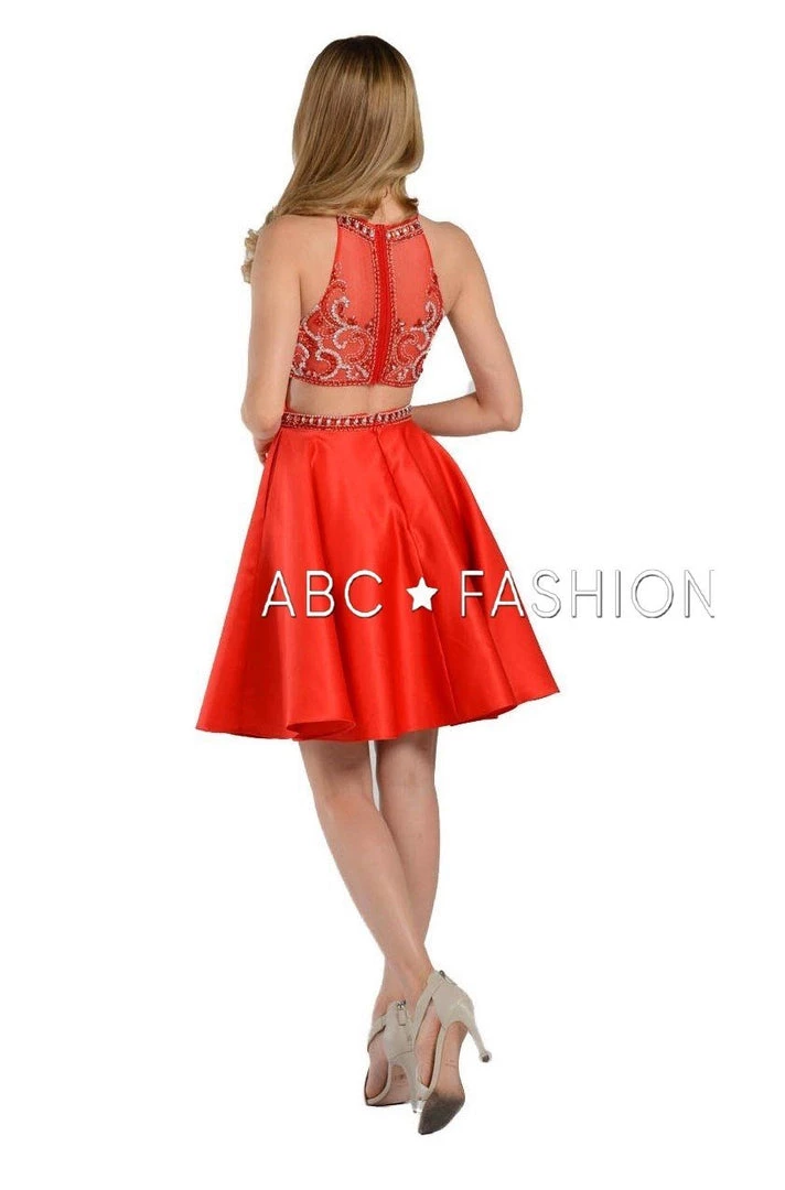 Beaded Illusion Short High-Neck Dress With Pockets By Poly USA 8038 Prom 6 Beaded Illusion Short High-Neck Dress With Pockets By Poly USA 8038 Prom