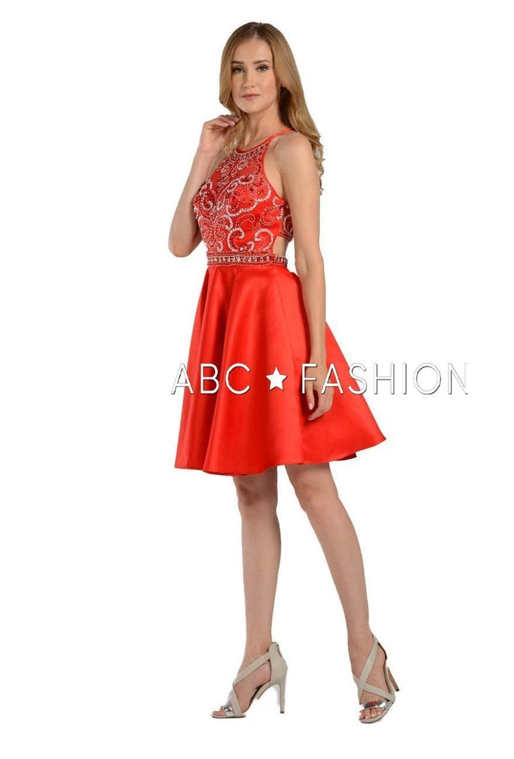 Beaded Illusion Short High-Neck Dress With Pockets By Poly USA 8038 Prom 5 Beaded Illusion Short High-Neck Dress With Pockets By Poly USA 8038 Prom