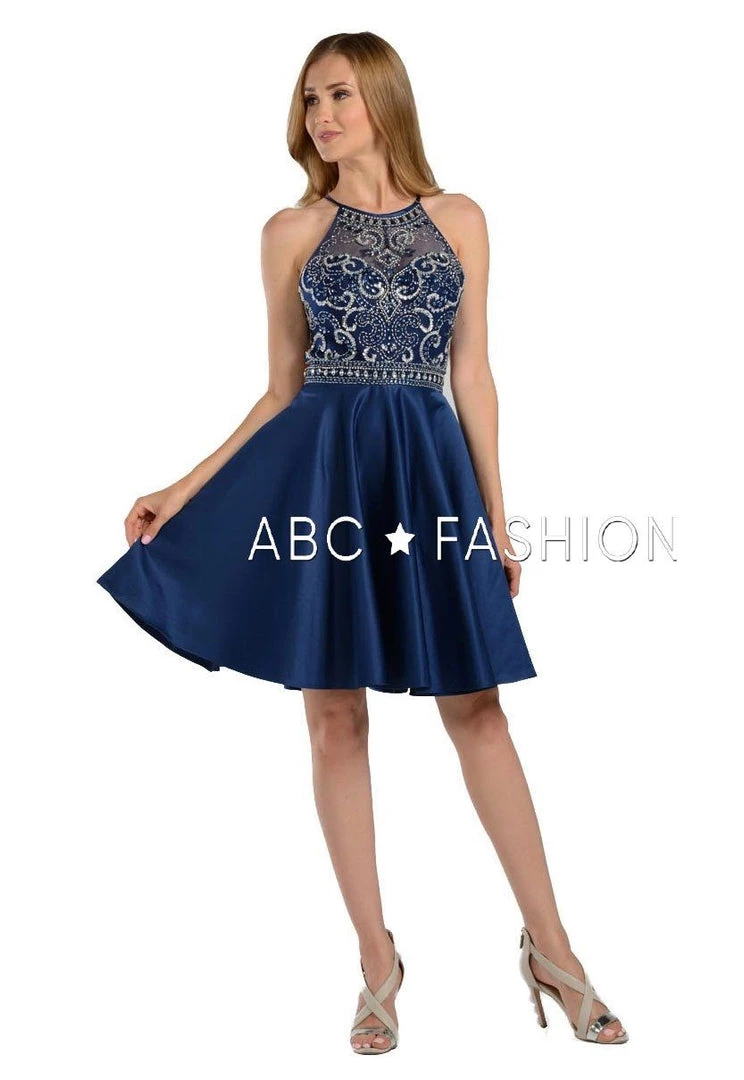 Beaded Illusion Short High-Neck Dress With Pockets By Poly USA 8038 Prom 3 Beaded Illusion Short High-Neck Dress With Pockets By Poly USA 8038 Prom