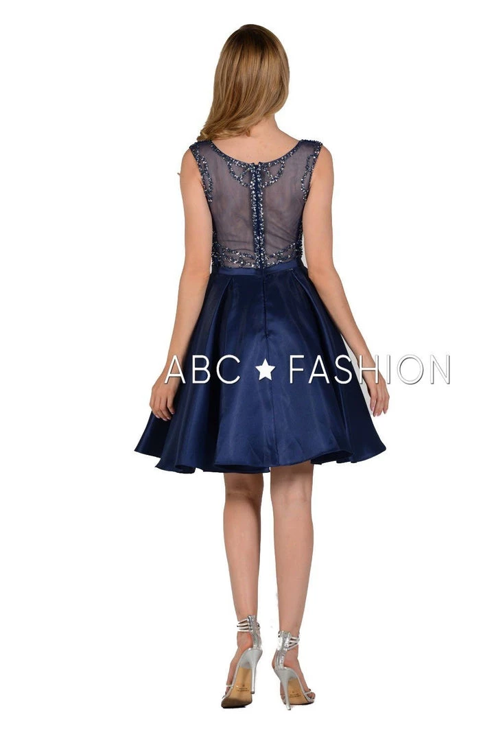 Prom Beaded Illusion Short Mikado Dress With Pockets By Poly USA 8040 6 Prom Beaded Illusion Short Mikado Dress With Pockets By Poly USA 8040