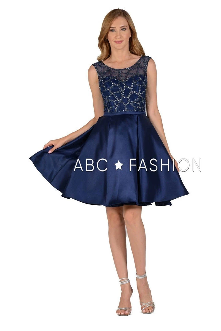 Prom Beaded Illusion Short Mikado Dress With Pockets By Poly USA 8040 5 Prom Beaded Illusion Short Mikado Dress With Pockets By Poly USA 8040