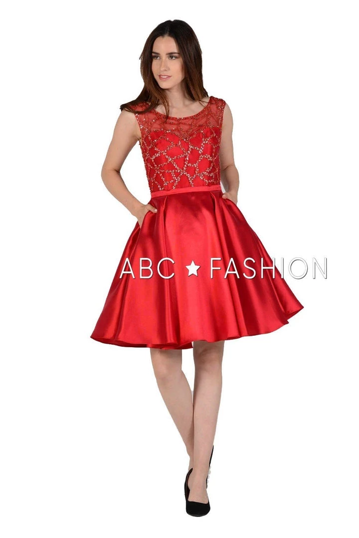 Prom Beaded Illusion Short Mikado Dress With Pockets By Poly USA 8040 7 Prom Beaded Illusion Short Mikado Dress With Pockets By Poly USA 8040