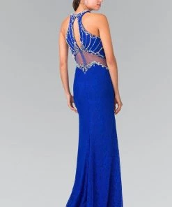 Beaded Lace Halter Dress With Illusion Waistline By Elizabeth K GL2275 Prom 8 Beaded Lace Halter Dress With Illusion Waistline By Elizabeth K GL2275 Prom