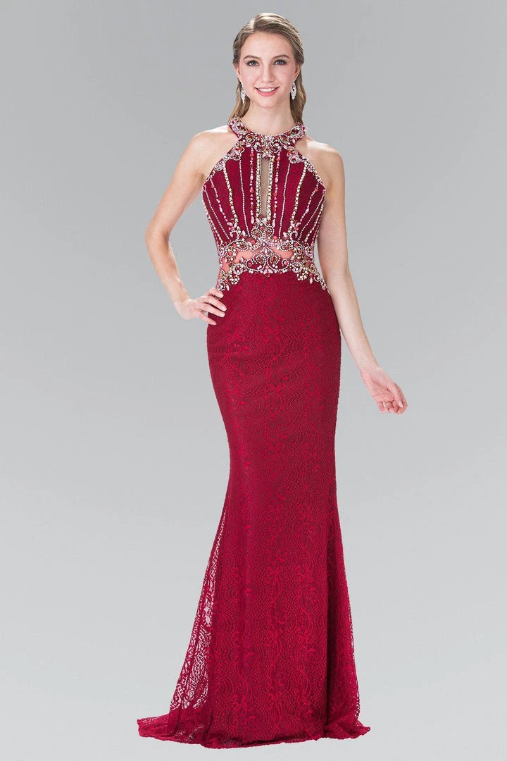 Beaded Lace Halter Dress With Illusion Waistline By Elizabeth K GL2275 Prom 4 Beaded Lace Halter Dress With Illusion Waistline By Elizabeth K GL2275 Prom