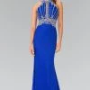 Beaded Lace Halter Dress With Illusion Waistline By Elizabeth K GL2275 Prom