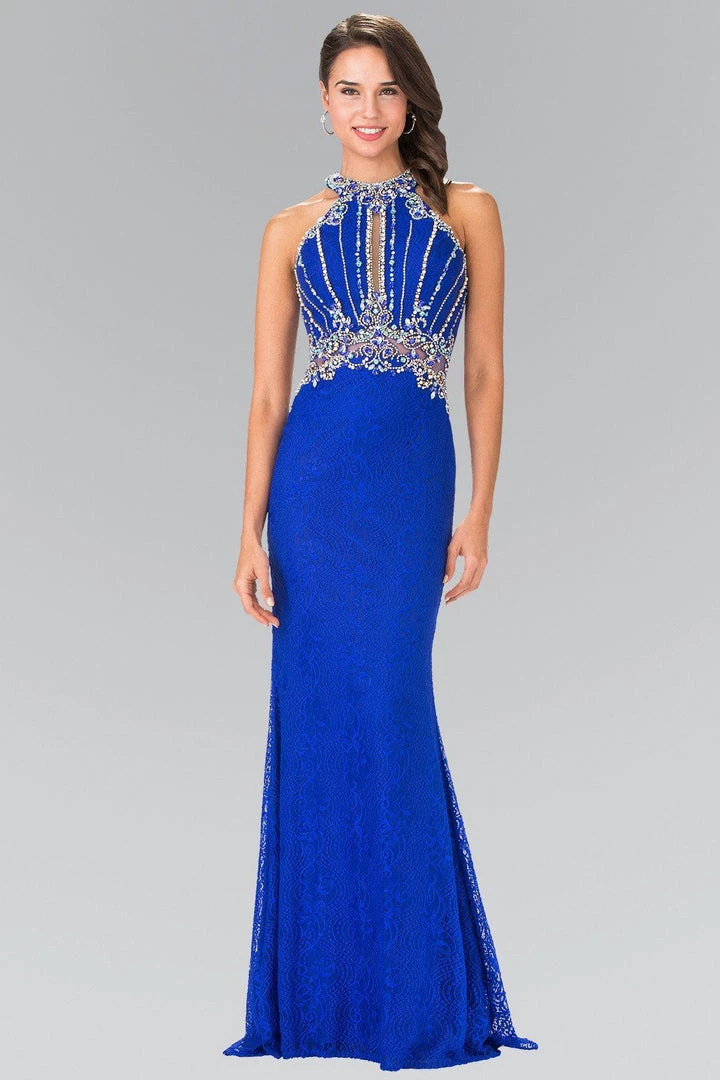 Beaded Lace Halter Dress With Illusion Waistline By Elizabeth K GL2275 Prom 3 Beaded Lace Halter Dress With Illusion Waistline By Elizabeth K GL2275 Prom