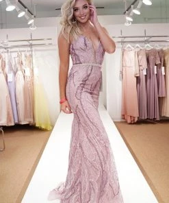 Prom Beaded Lace Mermaid V-Neck Dress By Nox Anabel Y409