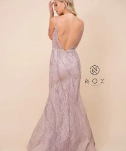 Prom Beaded Lace Mermaid V-Neck Dress By Nox Anabel Y409