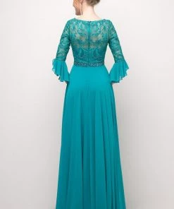 Beaded Lace Mid-Sleeve Gown By Cinderella Divine CR781 Prom