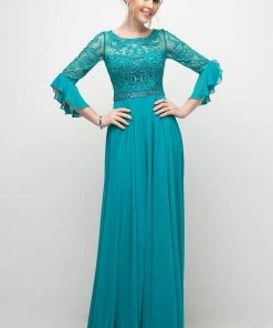 Beaded Lace Mid-Sleeve Gown By Cinderella Divine CR781 Prom