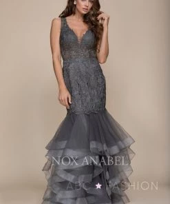 Beaded Lace Ruffled Mermaid Dress By Nox Anabel A059 18 Beaded Lace Ruffled Mermaid Dress By Nox Anabel A059