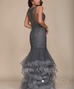 Beaded Lace Ruffled Mermaid Dress By Nox Anabel A059 17 Beaded Lace Ruffled Mermaid Dress By Nox Anabel A059