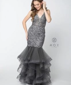 Beaded Lace Ruffled Mermaid Dress By Nox Anabel A059 13 Beaded Lace Ruffled Mermaid Dress By Nox Anabel A059