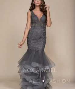 Beaded Lace Ruffled Mermaid Dress By Nox Anabel A059 16 Beaded Lace Ruffled Mermaid Dress By Nox Anabel A059