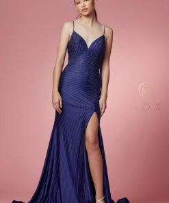 Prom Beaded Lace-Up Back Mermaid Gown By Nox Anabel E1038