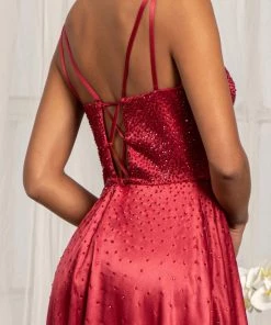 Beaded Lace-Up Satin Gown By Elizabeth K GL3039