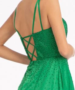 Beaded Lace-Up Satin Gown By Elizabeth K GL3039