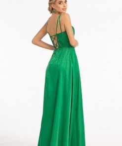 Beaded Lace-Up Satin Gown By Elizabeth K GL3039