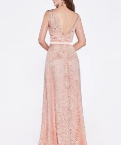 Prom Beaded Lace V-Neck Sheath Dress By Cinderella Divine 1420