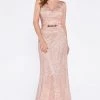 Prom Beaded Lace V-Neck Sheath Dress By Cinderella Divine 1420