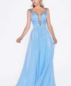 Prom Beaded Long A-line Chiffon Dress By Cinderella Divine C286