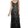 Beaded Long Black Dress With Wide V-Neckline By Poly USA 8362