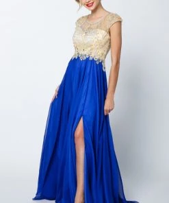 Prom Beaded Long Cap Sleeve Dress By Juliet 636
