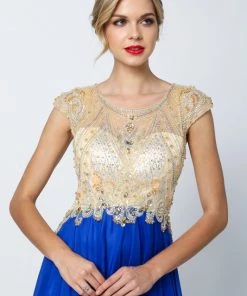 Prom Beaded Long Cap Sleeve Dress By Juliet 636