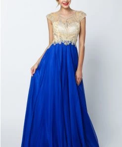 Prom Beaded Long Cap Sleeve Dress By Juliet 636