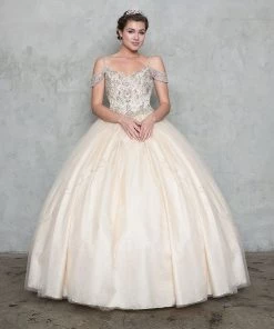 Calla Collection Beaded Long Cold Shoulder Dress With A-line Skirt