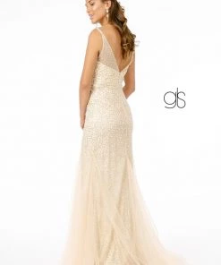 Beaded Long Deep V-Neck Mermaid Dress By Elizabeth K GL1842 Prom