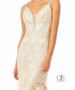 Beaded Long Deep V-Neck Mermaid Dress By Elizabeth K GL1842 Prom