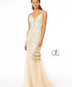 Beaded Long Deep V-Neck Mermaid Dress By Elizabeth K GL1842 Prom