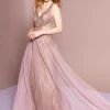 Beaded Long Glitter Sheer V-Neck Dress By Elizabeth K GL2618 Prom