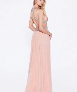 Beaded Long Halter Dress By Cinderella Divine J714 Prom