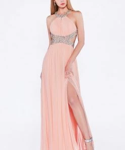 Beaded Long Halter Dress By Cinderella Divine J714 Prom